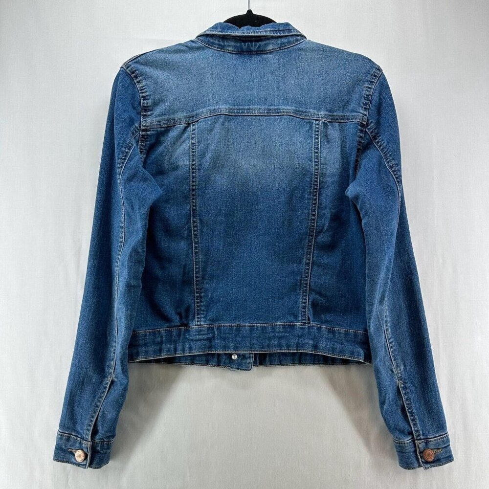 Noisy may Jacket Womens Sz M Denim Trucker Button Front Long Sleeve Stretch Blue - Picture 2 of 12